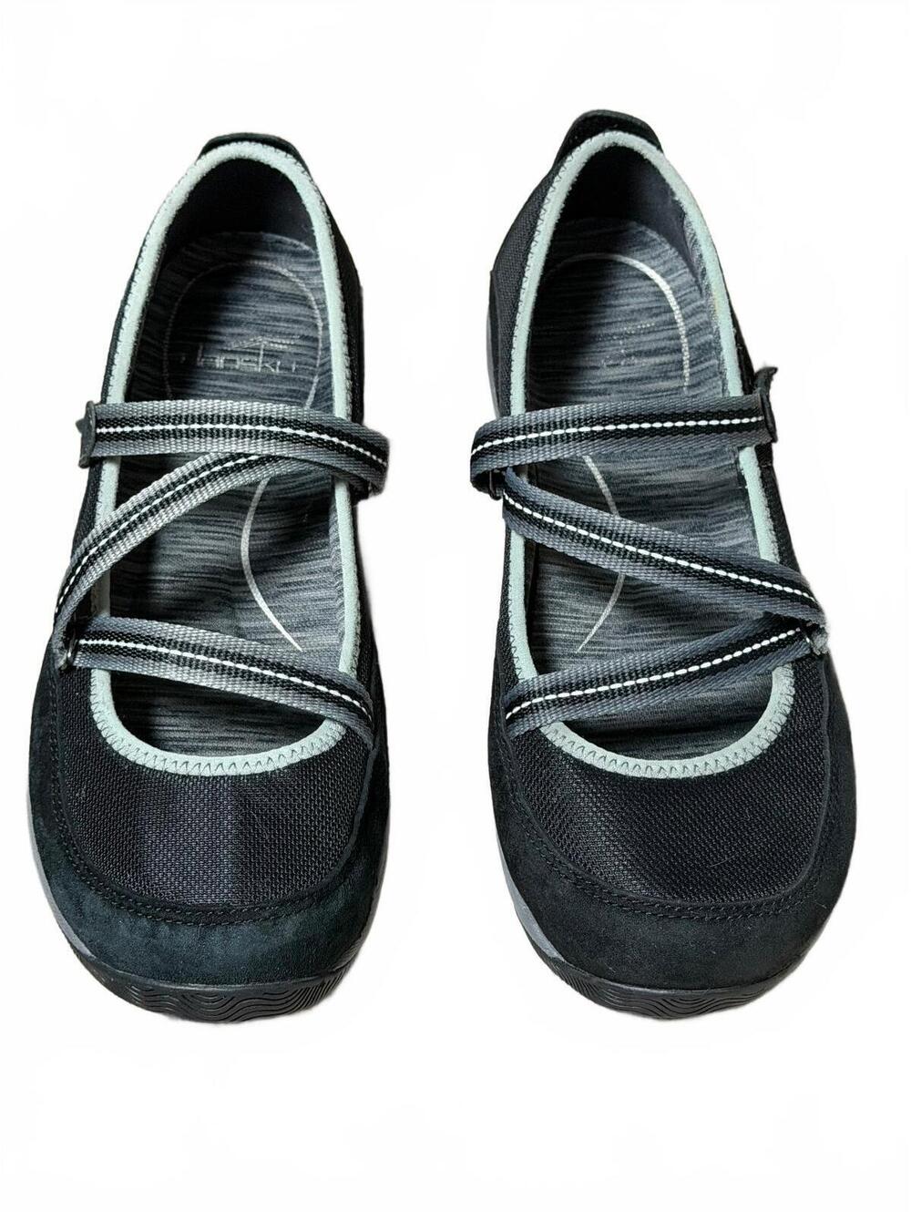 Dansko Mary Jane Ballet Sneaker Black Suede Criss Cross Straps Black 39 9